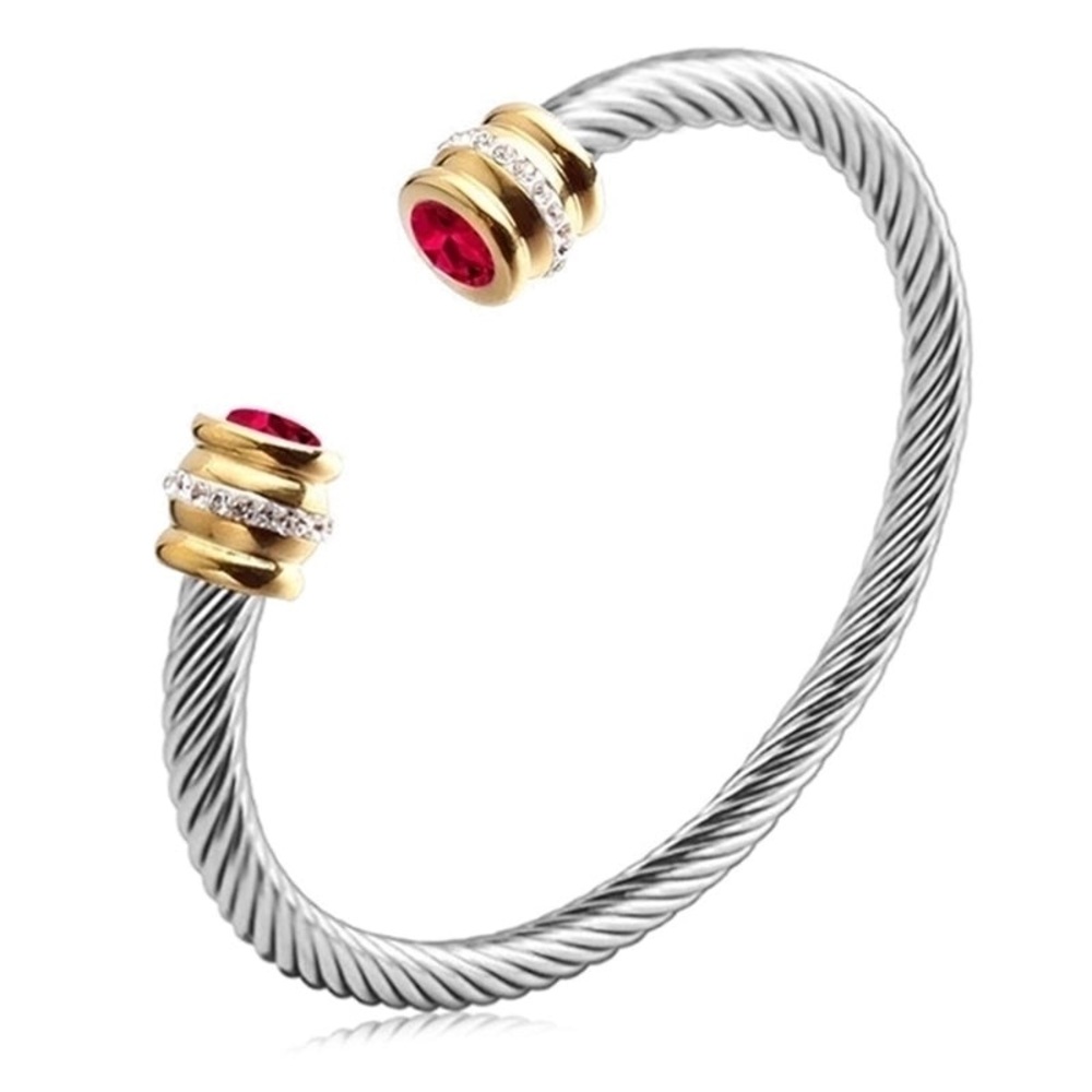 •January• Elegant Twisted Cable Cuff Bracelet with Red Gemstone Accents